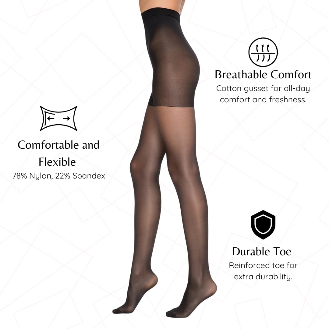 PENTI Silhouette Shaper 20 Denier High Waist Tummy Control Pantyhose | Sheer Control Top Shapewear Tights for Women