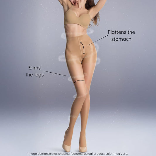 Medias moldeadoras de silueta PENTI de 20 deniers con cintura alta y control de abdomen | Medias moldeadoras transparentes para mujer