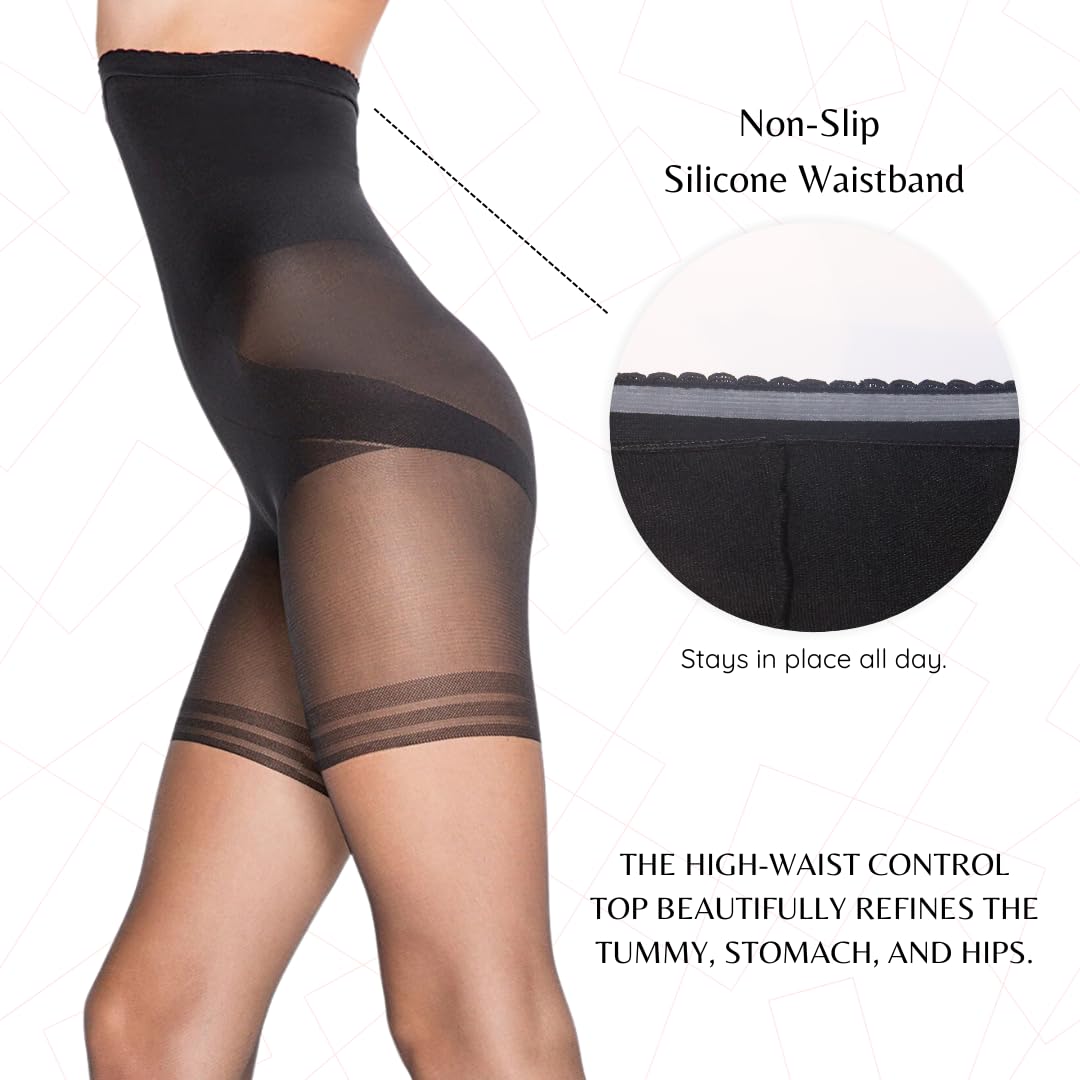PENTI Control Top Tights | Maximum Tummy Control Pantyhose 100 Den High Waist & 15 Den Sheer | Shaping Sheer Hose