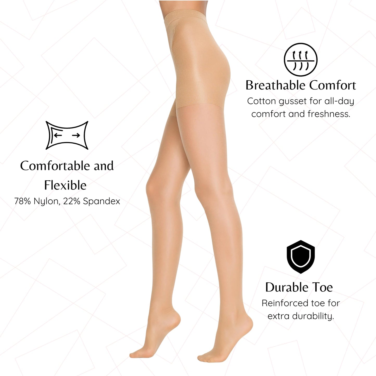 3 Pairs 20 Den Shaper Control Top Pantyhose | High-Waisted Shapewear Tights | Oeko-Tex Certified