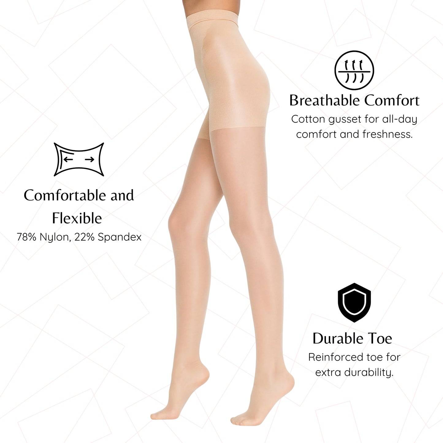 3 Pairs 20 Den Shaper Control Top Pantyhose | High-Waisted Shapewear Tights | Oeko-Tex Certified