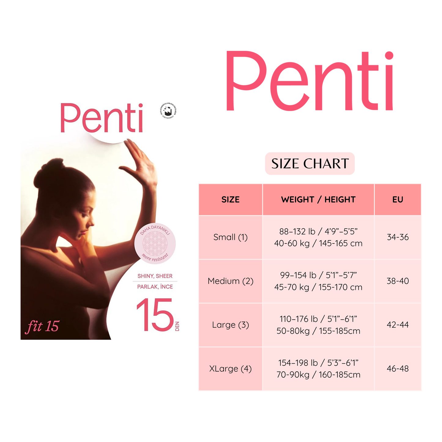 PENTI Fit 15 Sheer Shiny Pantyhose | 15 Denier Glossy Tights with Reinforced Toe & Cotton Gusset | Elegant & Durable