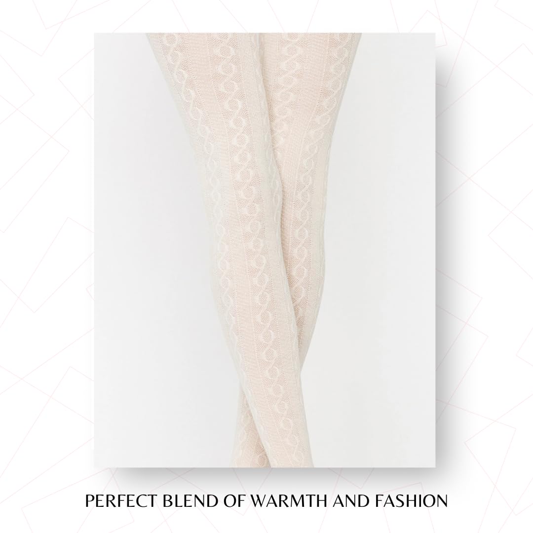 PENTI Karina Women's Knit Patterned Winter Tights | Warm Sweater Tights Cotton-Blend 180 Den | Black, Vanilla, Gray