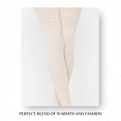 PENTI Karina Women's Knit Patterned Winter Tights | Warm Sweater Tights Cotton-Blend 180 Den | Black, Vanilla, Gray