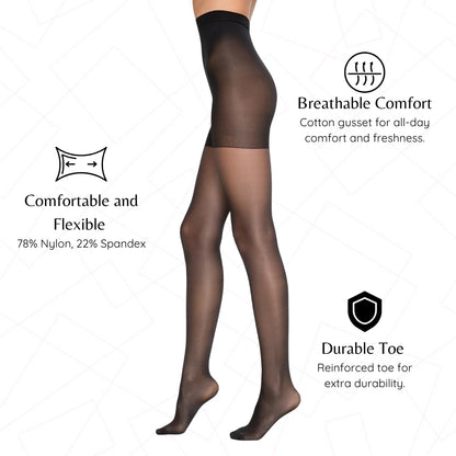 PENTI Silhouette Shaper 20 Denier High Waist Tummy Control Pantyhose | Sheer Control Top Shapewear Tights for Women