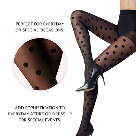 PENTI Big Polka Dot Tights for Women | Black Pattern Pantyhose 30 Denier Sheer High Waist Swiss Dot Pantyhose