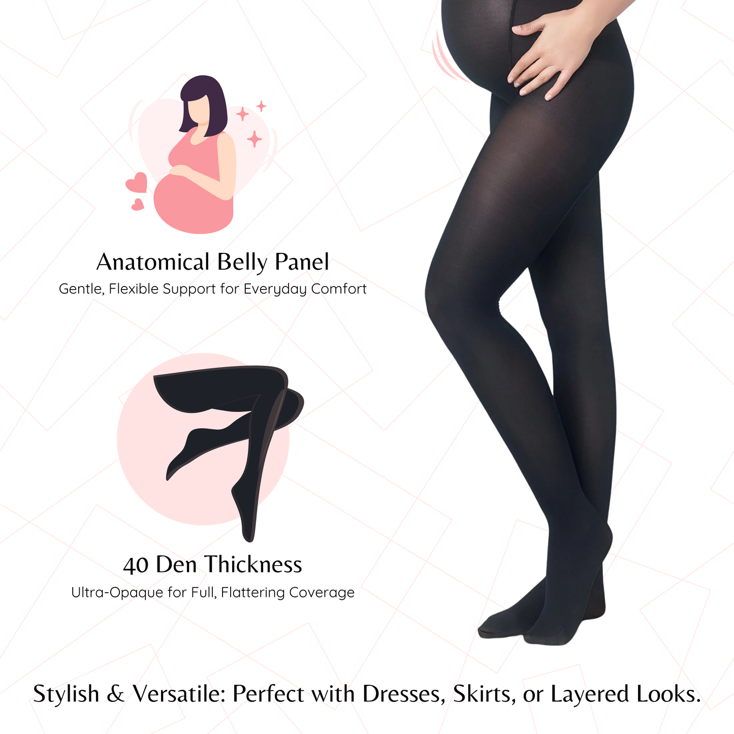 PENTI Maternity Tights 40 Den | Black Opaque Pregnancy Pantyhose | Supportive Maternity Leggings for Women