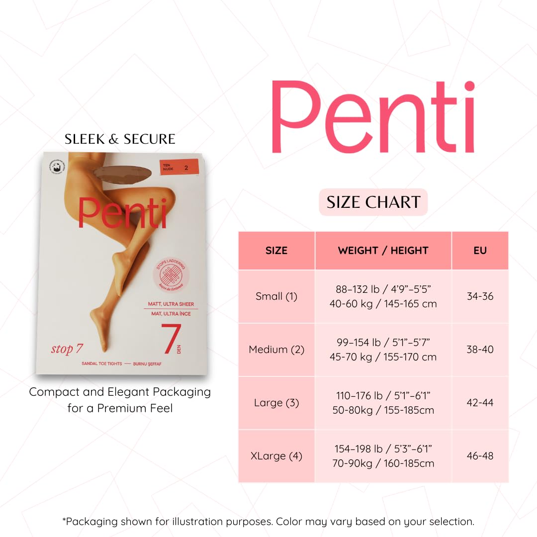 PENTI Stop 7 Run-Resistant Ultra Sheer Pantyhose | Matte 7 Denier Sheer-to-Waist Tights | Anti-Run Invisible Waist