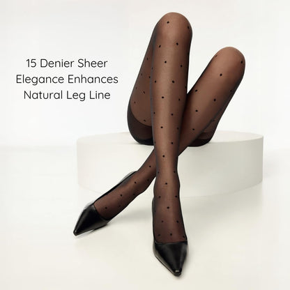 PENTI Women's Polka Dot Patterned Sheer Black High Waist Pantyhose|15D Ultra Thin with Small Dots Design | Oeko-Tex Certified