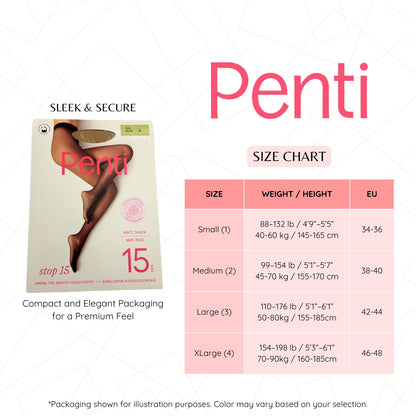 PENTI Stop 15 Run-Resistant Ultra Sheer Pantyhose | Matte 15 Denier Sheer-to-Waist Tights | Anti-Run Invisible Waist
