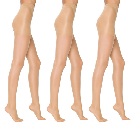 3 Pairs 20 Den Shaper Control Top Pantyhose | High-Waisted Shapewear Tights | Oeko-Tex Certified