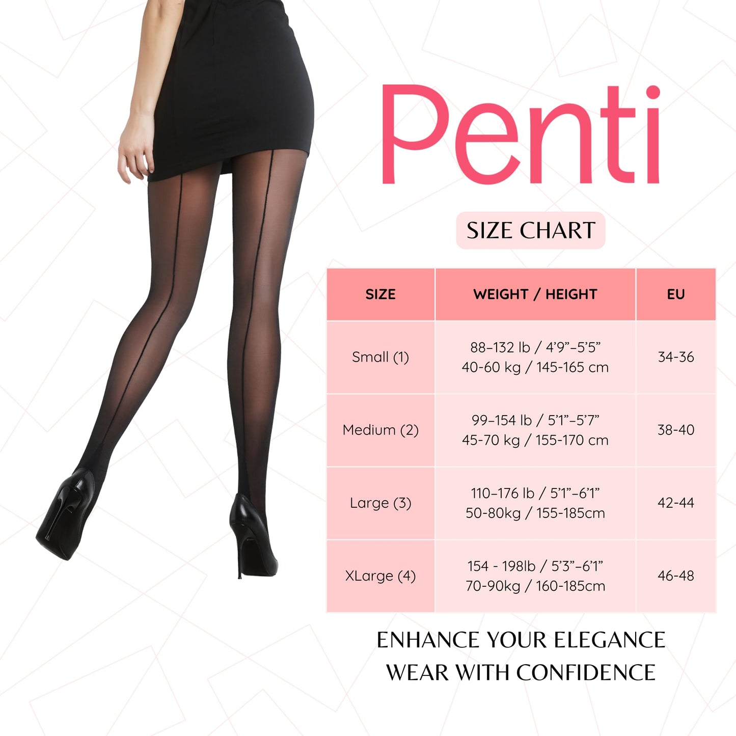 PENTI Black Nostalgia Back Seam Pantyhose | Women's 20 Denier Sheer Tights | Backseam Legwear | Reinforced Toe Hosiery