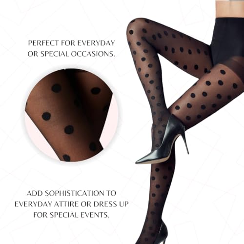 PENTI Big Polka Dot Tights for Women | Black Pattern Pantyhose 30 Denier Sheer High Waist Swiss Dot Pantyhose