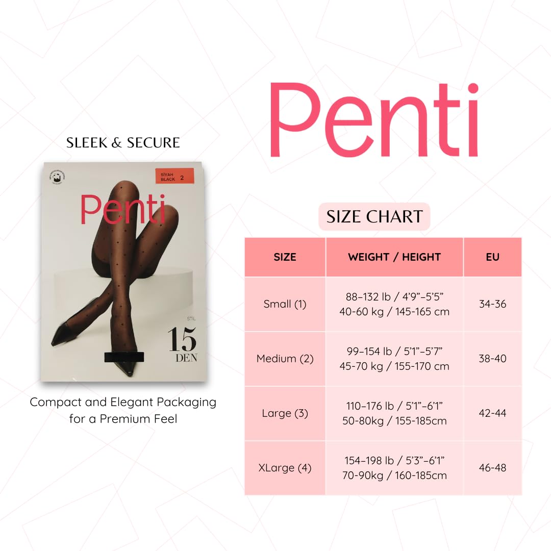 PENTI Women's Polka Dot Patterned Sheer Black High Waist Pantyhose|15D Ultra Thin with Small Dots Design | Oeko-Tex Certified