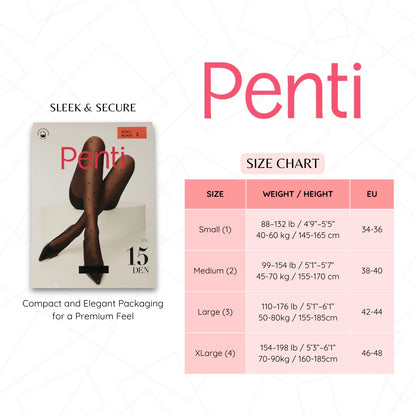 PENTI Women's Polka Dot Patterned Sheer Black High Waist Pantyhose|15D Ultra Thin with Small Dots Design | Oeko-Tex Certified