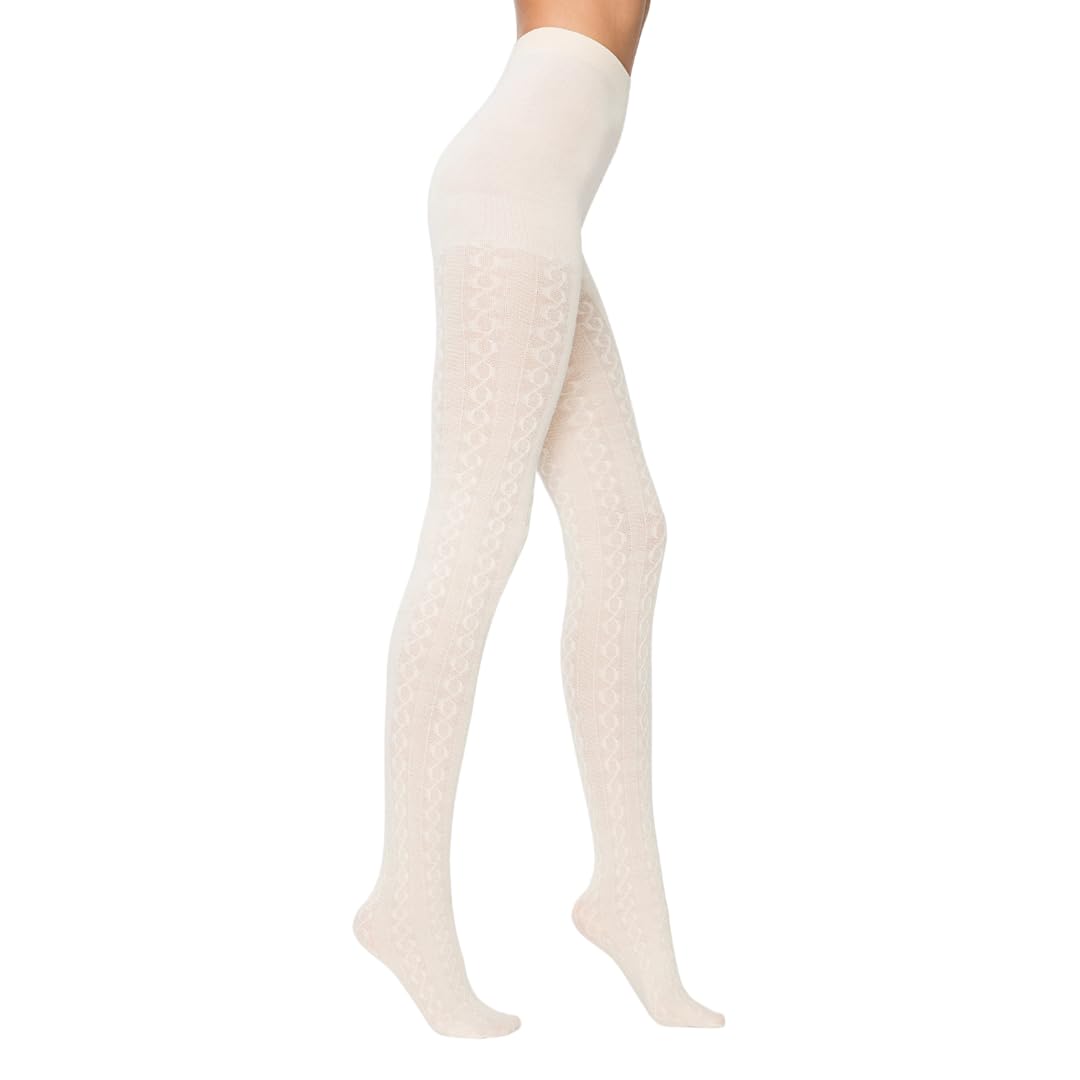 PENTI Karina Women's Knit Patterned Winter Tights | Warm Sweater Tights Cotton-Blend 180 Den | Black, Vanilla, Gray
