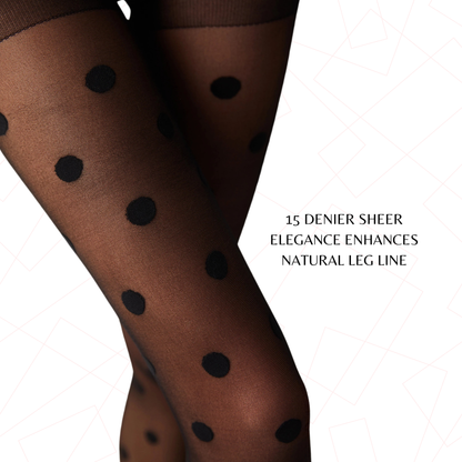 PENTI Big Polka Dot Tights for Women | Black Pattern Pantyhose 30 Denier Sheer High Waist Swiss Dot Pantyhose