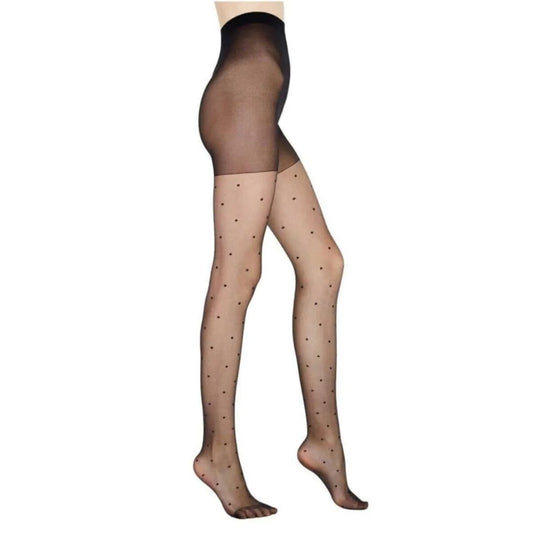 PENTI Women's Polka Dot Patterned Sheer Black High Waist Pantyhose|15D Ultra Thin with Small Dots Design | Oeko-Tex Certified