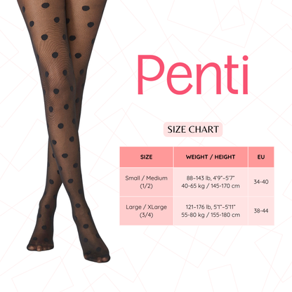 PENTI Big Polka Dot Tights for Women | Black Pattern Pantyhose 30 Denier Sheer High Waist Swiss Dot Pantyhose