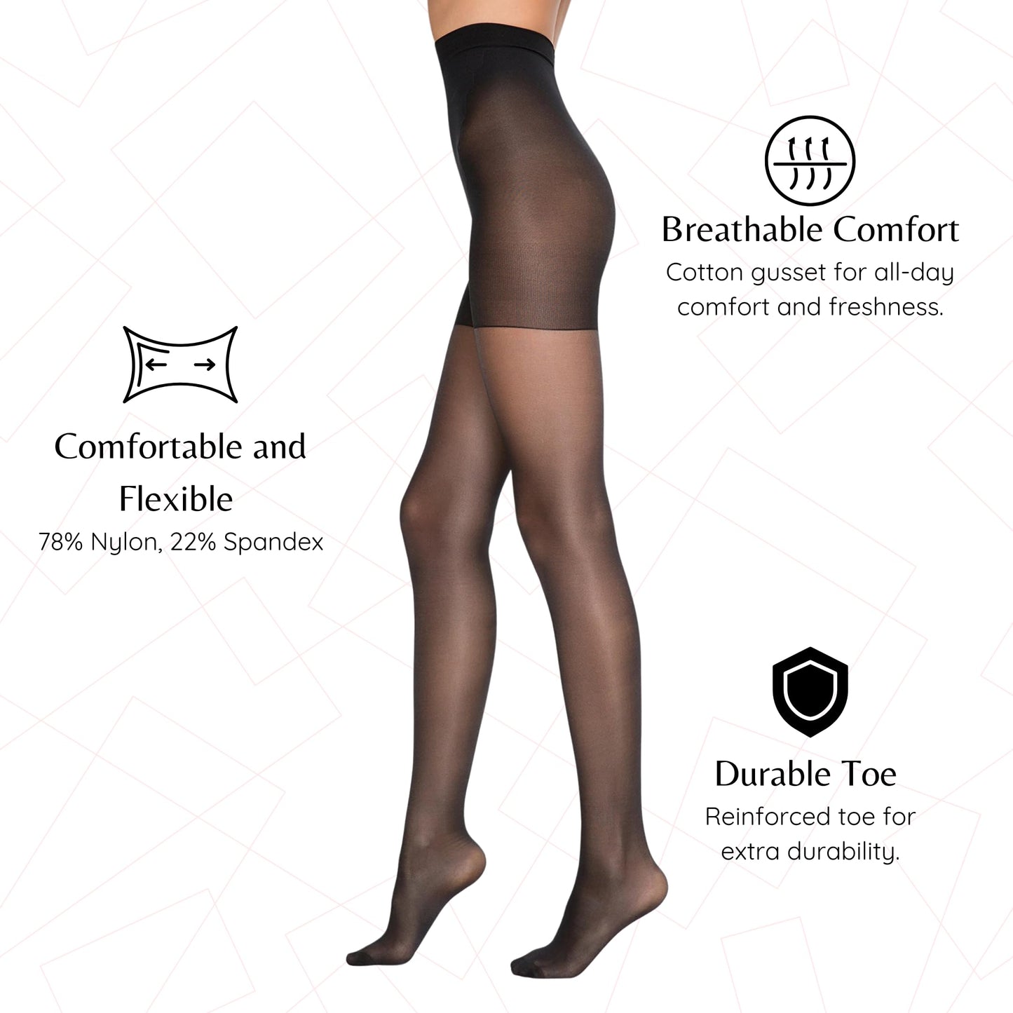 3 Pairs 20 Den Shaper Control Top Pantyhose | High-Waisted Shapewear Tights | Oeko-Tex Certified