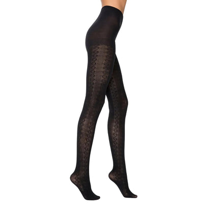 PENTI Karina Women's Knit Patterned Winter Tights | Warm Sweater Tights Cotton-Blend 180 Den | Black, Vanilla, Gray