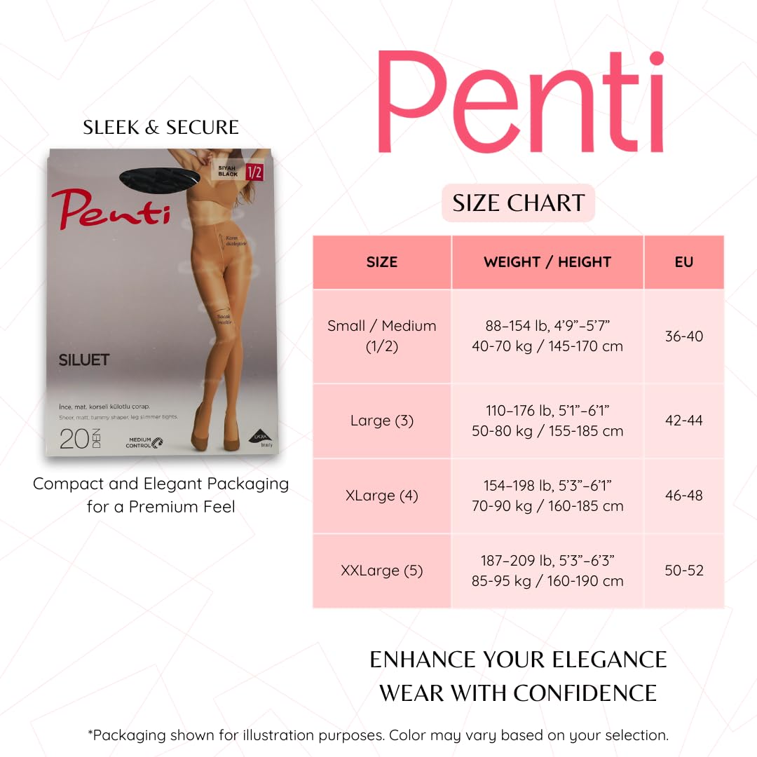 PENTI Silhouette Shaper 20 Denier High Waist Tummy Control Pantyhose | Sheer Control Top Shapewear Tights for Women