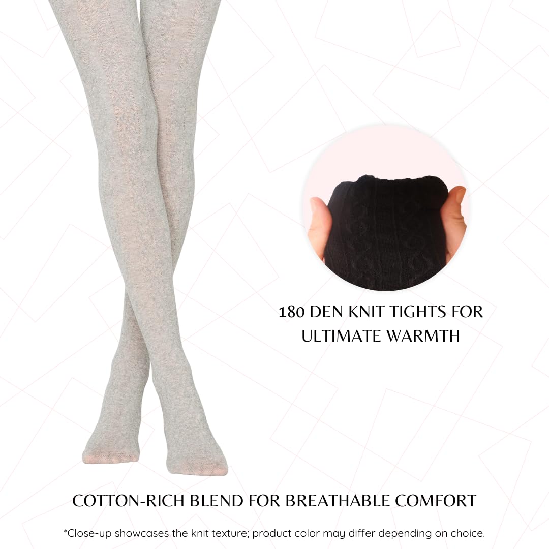 PENTI Karina Women's Knit Patterned Winter Tights | Warm Sweater Tights Cotton-Blend 180 Den | Black, Vanilla, Gray