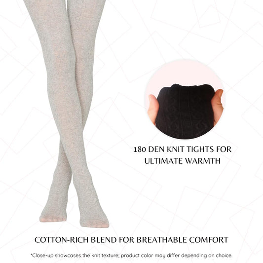 PENTI Karina Women's Knit Patterned Winter Tights | Warm Sweater Tights Cotton-Blend 180 Den | Black, Vanilla, Gray
