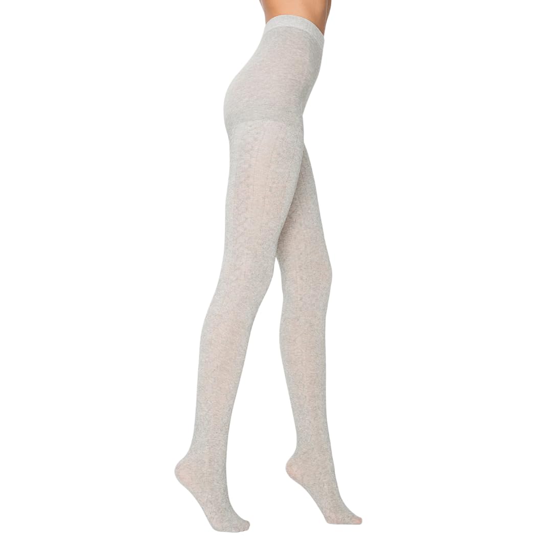 PENTI Karina Women's Knit Patterned Winter Tights | Warm Sweater Tights Cotton-Blend 180 Den | Black, Vanilla, Gray