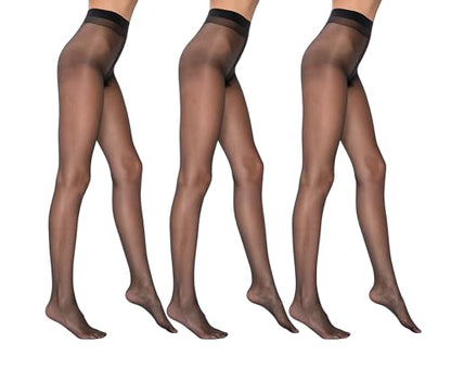 3 Pairs 5 Den Ultra Sheer Pantyhose | Barely-There Transparent Women's Tights | Seamless with Breathable Gusset