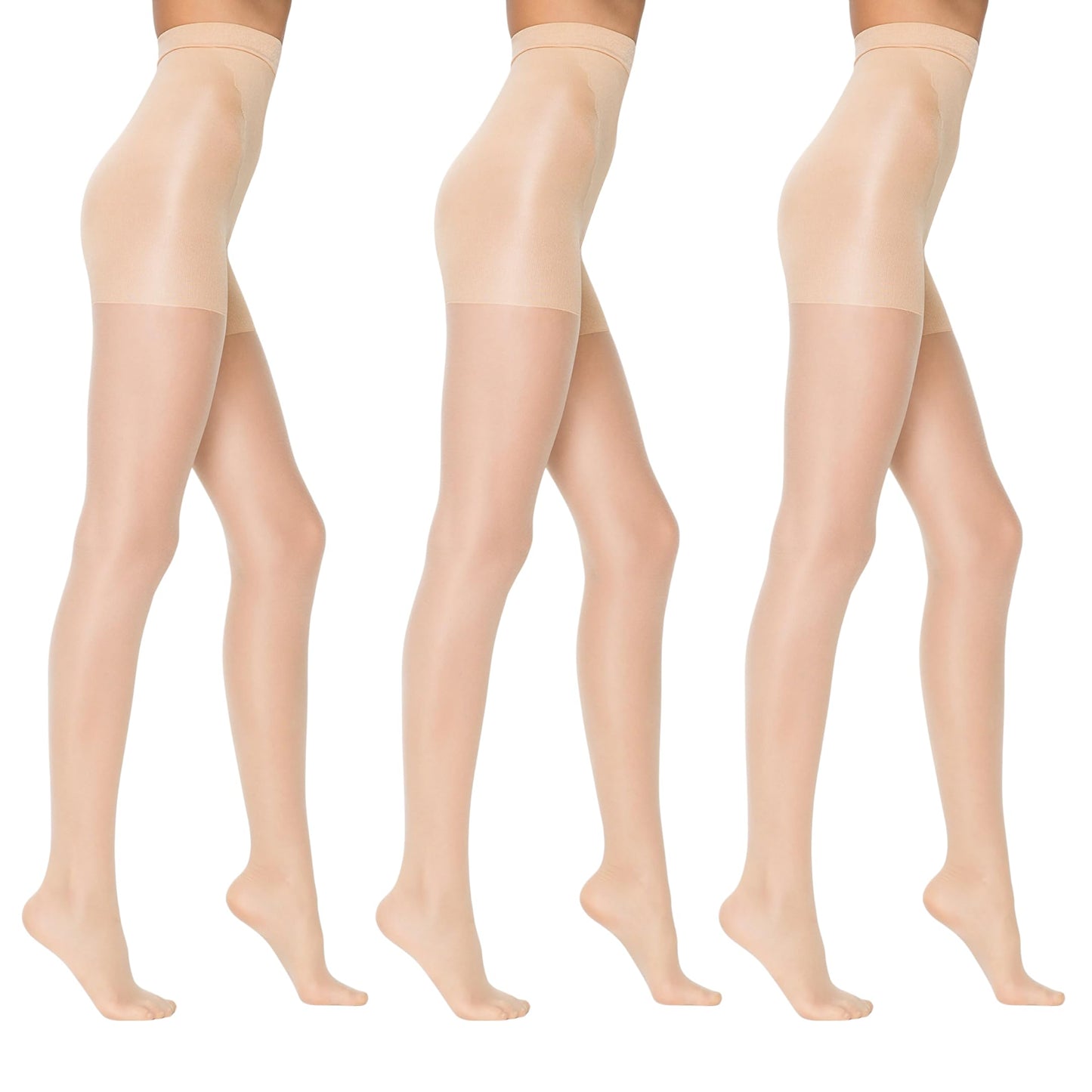 3 Pairs 20 Den Shaper Control Top Pantyhose | High-Waisted Shapewear Tights | Oeko-Tex Certified