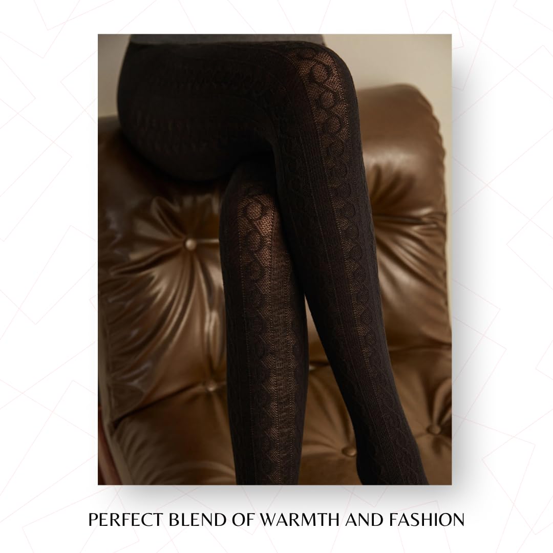 PENTI Karina Women's Knit Patterned Winter Tights | Warm Sweater Tights Cotton-Blend 180 Den | Black, Vanilla, Gray