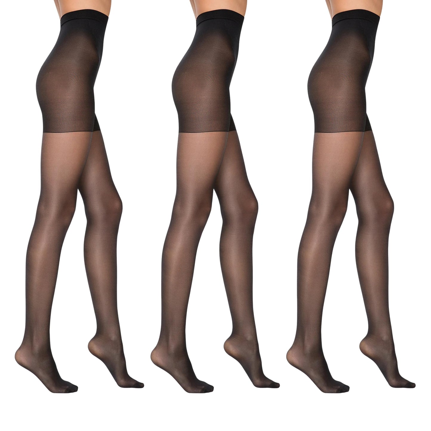 3 Pairs 20 Den Shaper Control Top Pantyhose | High-Waisted Shapewear Tights | Oeko-Tex Certified