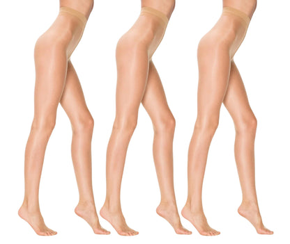 3 Pairs 5 Den Ultra Sheer Pantyhose | Barely-There Transparent Women's Tights | Seamless with Breathable Gusset