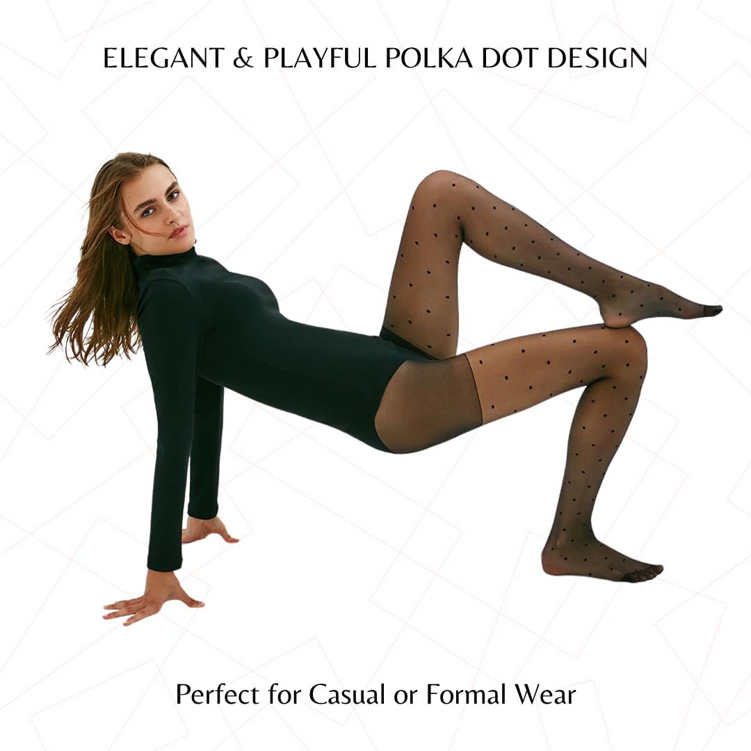 PENTI Women's Polka Dot Patterned Sheer Black High Waist Pantyhose|15D Ultra Thin with Small Dots Design | Oeko-Tex Certified