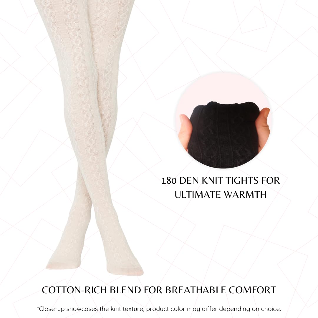 PENTI Karina Women's Knit Patterned Winter Tights | Warm Sweater Tights Cotton-Blend 180 Den | Black, Vanilla, Gray