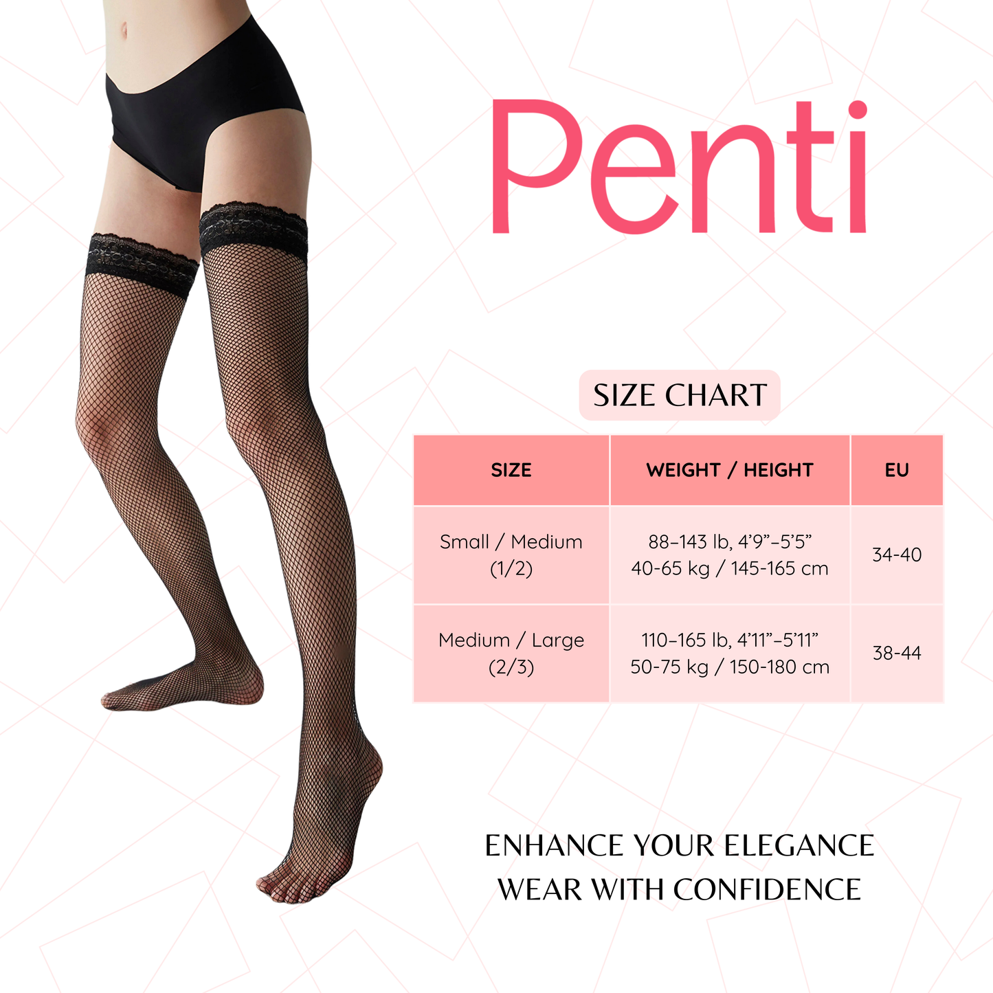 PENTI Fishnet Thigh High Stockings | Black Lace Top Silicone Stay-Up Hosiery | Sexy Fishnet Stockings for Women Lingerie