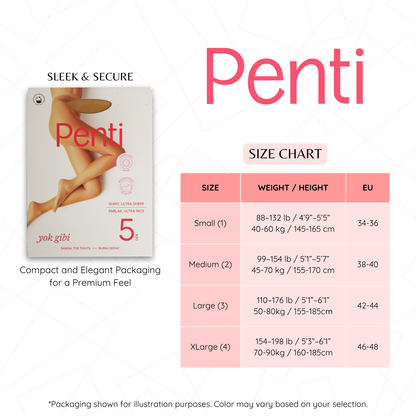 PENTI 5 Den Ultra Sheer Pantyhose | Barely-There Transparent Women's Tights | Seamless with Breathable Gusset